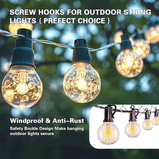 30 Pcs Outdoor Hooks for String Lights,Screw Hooks for Hanging Plants,Ceiling Hooks with Safety Buckle,Square Hanger for Wind Chimes,Bird Feeder,Lanterns,Christmas Decorations Rose Gold