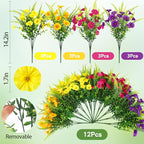 Artificial Flowers for Outdoors 12 Bundles Artificial Petunias Fake Flowers UV Resistant Shrubs Plants with Fern for Indoor Outside Hanging Planters Home Garden Spring Summer Decorations