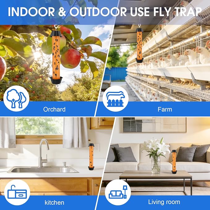 6 Pack Fly Trap Stick, Sticky Fly Traps Indoor/Outdoor, Flies Catcher Paper Tape Strips for Home, Catches All Bugs and Gnats, Mosquito, Flying Insect Killer