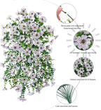 HyeFlora Artificial Flowers for Outdoors Fake Hanging Decoration, 2Pcs White Spring Summer Decor, Realistic Plants, UV & Fading Resistant Silk Flower for Porch Patio Balcony Planter Yard Home Garden