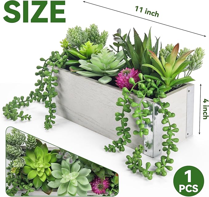 Der Rose 11 Inch Fake Plants Succulents Plants Artificial Cactus Plants in Wood Pots for Farmhouse Bathroom Decor