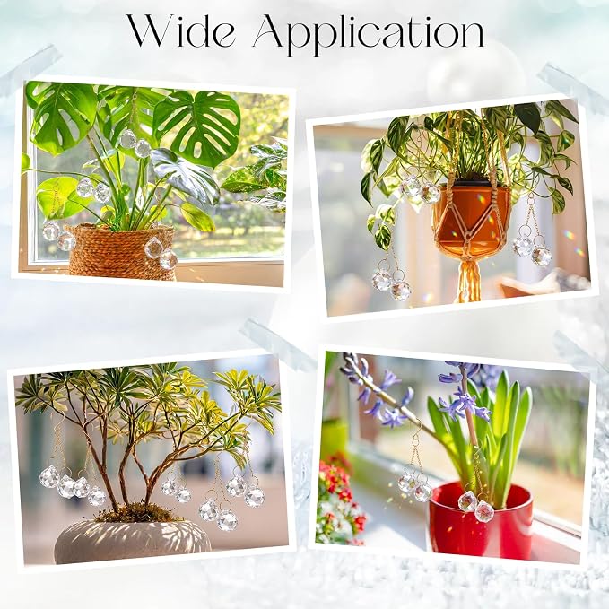6 Pcs Clear Crystal Sun Catcher Plant Vine Charms Hanging for Mini Potted Plants, Home Window Garden, Garden Home Window Rainbow Sun Catchers Plant Accessories Indoor (Ball)