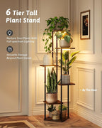 Plant Stand with Grow Light for Indoor Plants Corner Plant Stand 6 Tier Metal Plant Shelf Tall Plant Stand Plant Table Flower Stand for Living Room Bedroom Balcony Patio Brown Oak