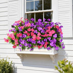 Artificial Impatiens Flowers for Outdoors, 6 Bundles Silk Fake Flowers for Spring Summer Decoration, UV Resistant Faux Plants Plastic Bouquet for Home Planter Porch Patio Yard Decor(Purple Rose Red)