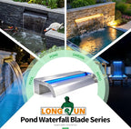with lid Waterfall Pool Fountain, LONGRUN Stainless Steel Waterfall Spillway for Pools and Ponds - 23.6" Wide Decorative Water Feature for Swimming Pools, Koi Ponds and Garden