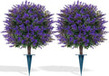 Grooy Artificial Lavender Topiary Ball for Outdoors, Set of 2 Boxwood Plant Tree with Spike, Fake Shrubs UV Resistant Faux Plants for Indoor Outdoor Decor