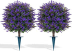 Grooy Artificial Lavender Topiary Ball for Outdoors, Set of 2 Boxwood Plant Tree with Spike, Fake Shrubs UV Resistant Faux Plants for Indoor Outdoor Decor