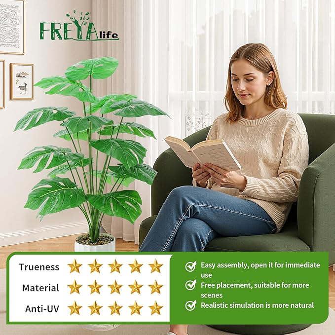 28“ Fake Plant Artificial Monstera for Room Decor, Faux Potted Plants Indoor for Home Living Bedroom Aesthetic Farmhouse Dorm Office Classroom and Outdoor Garden Porch Balcony Decor