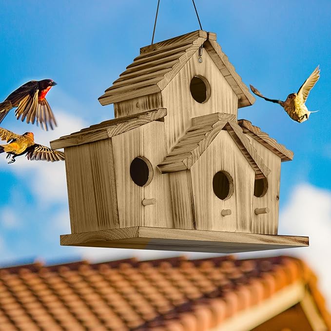 Bird House for Outside - Outdoor Birdhouse for Garden - Large Birdhouse Design for 4 Bird Families - Durable Hanging Birdhouses for Backyard, Patio, and Garden Decor