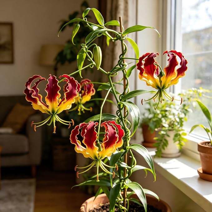 CarpetC 30+ Flame Lily Seeds for Planting, Gloriosa superba Glory Lily Climbing Vine with Unique Recurved Petals, Non-GMO Heirloom for Outdoor Garden Trellises Indoor Containers