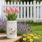 Set of 2 Farmhouse Floral Metal Flower Bucket Vase, Rustic Embossed Daisy Bee Design Planter with Hollowed-Edge, Decorative Pot for Indoor Outdoor Home Garden, Kitchen, Patio