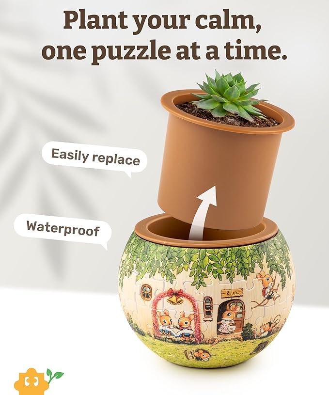 PieceRelax 3D Puzzle Planter - SMART - Happy Reading - Danish Folklore Style, for Mom, Home Decor Flower Pots for Indoor Cactus, Succulents Pots [K1102]