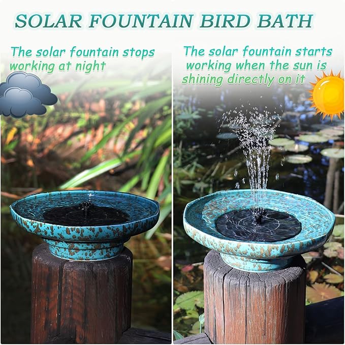 Solar Fountain Ceramic Bird Bath,Bird Bath for Outside,Outdoor Fountain BirdBaths,Garden and Home Décor.