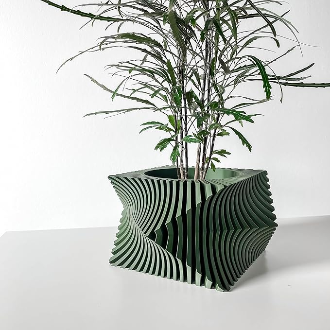Aeon Twist Modern Planter – Black Sculptural Plant Pot for Indoor Decor Geometric Design with Drainage – Unique Home Accent for Living Room, Office, or Shelf (Green, Compact Structure: 6" x 4" WH)
