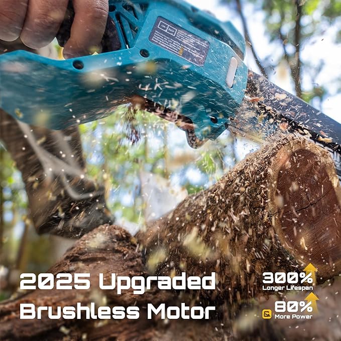 SEESII Flagship 8-Inch Cordless Mini Chainsaw, 2026 Upgraded Brushless Motor, Electric Chainsaw with 2×4000mAh Batteries, Tool-Free Chain Tension & Oiler, Handheld Saw for Fast Tree Branch Cutting