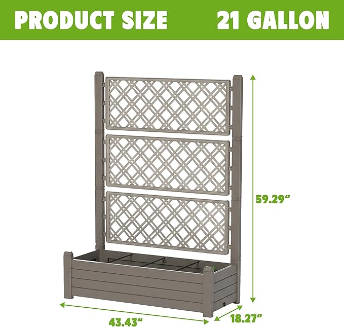 Elevated Raised Garden Bed with Trellis,Resin Planter Boxes Outdoor for Backyard Balcony,Large Patio Planter Box for Herbs Flowers Vegetables(Grey)