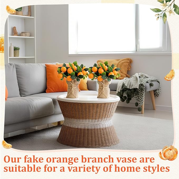Suncalla 2 Pack Artificial Orange Potted Plants 9.45 Inches Fake Orange Tree Simulation Realistic Fruit Plant with Pot Faux Tree Indoor Decoration for Home Office Living Room Table Desk