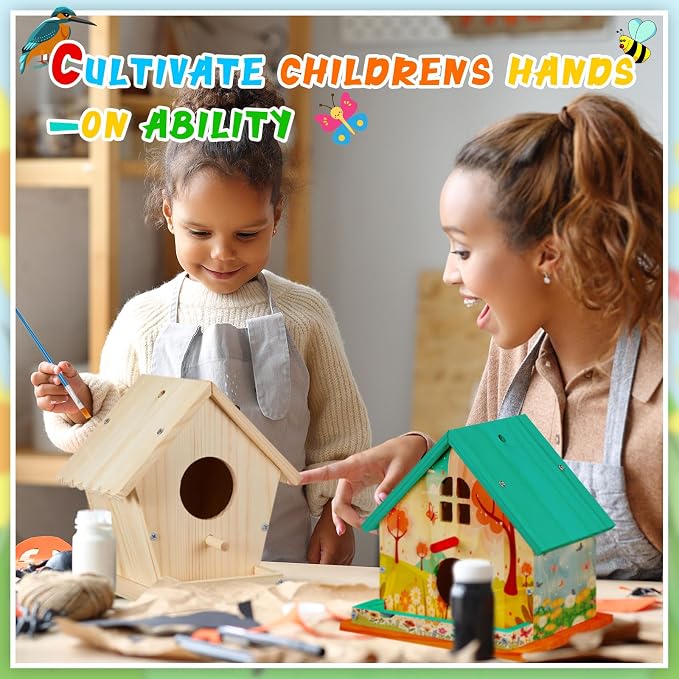 Liliful 24 Pack Birdhouse Crafts for Kids, Wooden Creative DIY Bird House Kits Arts and Crafts Set for Kids and Adults, Spring Birthday Gifts for Toddlers Ages (Seasonal Style)