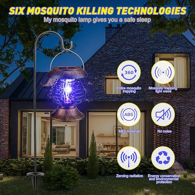 Qualirey Solar Bug Zapper Outdoor Waterproof Mosquito Repellent Outdoor Solar Mosquito Zapper Plastic Ring Bug Lights Insect Mosquito Killer Lamp (Antique Bronze,2 Pcs)