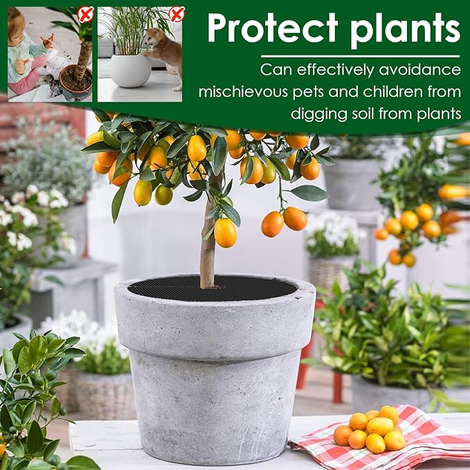 10 Pcs 11.8 Inch Pot Covers to Keep Cats Out, Cuttable Flower Pot Cover Protects Flower Soil from Animals and Children, with 10 Metal Stakes for Indoor Outdoor Garden Plant