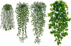 BLEUM CADE Fake Hanging Plants Mixed Set, 4pcs Artificial Hanging Plant, Faux Hanging Potted Plants Greenery for Wall Shelf Home Living Room Indoor Outdoor Decor