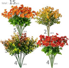 15 pcs Fall Artificial Outdoor Branch with Eucalyptus Leaves, Fake Silk Daisy, Faux Flower for Indoor Outside Hanging Plants Garden Porch Window Box Home Wedding Farmhouse Décor