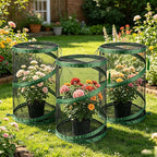 3PCS Pop Up Plant Covers from Animals, 20" H X 14" D Foldable Mesh Plant Tent Cover Protectors, Garden Insect Barrier Mini Greenhouse Plant Guard Cover Net with 12 Stakes & 6 Labels for Outdoor Plants