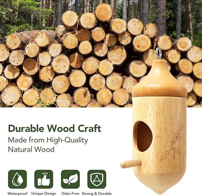 Hummingbird House, Small Hummingbird Houses for Outside, Wooden Bird House with Bow, String, Cute Gardening Gifts Home Decoration