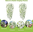 Artificial Hanging Flowers for Outdoors, 2 PCS 300 Blooms UV Resistant Morning Glory Faux Silk Vines, No-Odor Realistic Fake Plants for Garden Planter Porch Patio Decoration, White