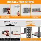 TORACK Garden Tool Organizer Wall Mount, Garage Folding Chair Storage Rack, Tools Rack for Shovels, Rakes, Broom, Ladders, Hooks for Keyhole Style Shelving Unit