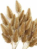 PASYOU Fake Plants, Artificial Flowers Decoration for Christmas Golden Pine Grass Plastic Faux DIY Crafts Indoor Outdoor Home Garden Party Room Bedroom Wedding Table Centerpiece Decor, Gold 4 Pack