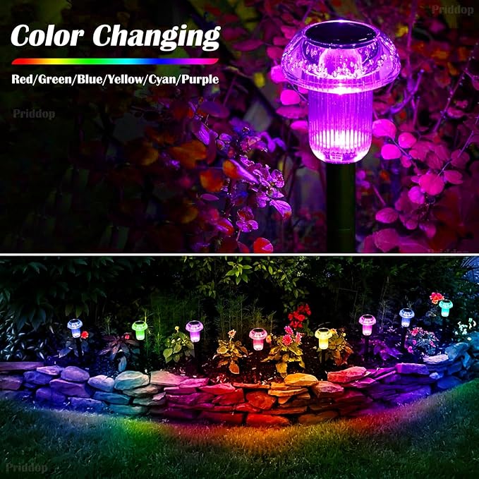 Priddop Solar Lights Outdoor Pathway Waterproof 8 Pack Color Changing LED Acrylic Mushroom Decorative Garden Lights for Yard Landscape Patio Outside Decorations