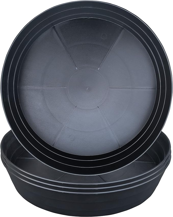 16 Inch Large Plant Saucers, Extra-Deep 2.3 in Black Drip Trays for Flower Pot, Heavy Duty Drainage Tray for Indoors No Holes, 4 Pack Plastic Planter Plate Water Catcher for Pots Base 12 13 14 in