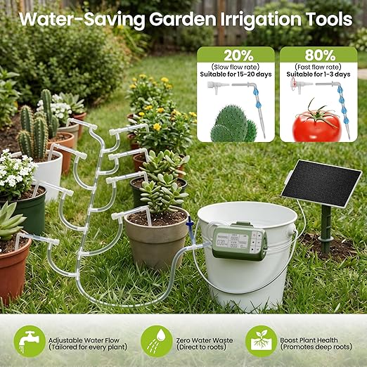33FT 1/4'' Tube Drip Irrigation Kits, Plant Watering Automatic Garden Irrigation Kits for 15 Potted Plants, Plant Misters for Inside, Irrigation System with Programmable Water Timer