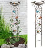 Bird Bath for Outside, Freestanding Birdbath and Trellis 2 in 1 | 43.5 In, Antique Iron, Rust-Proof, Decorative with Butterflies, Detachable Drinking Basin Bowl, Birdfeeder Station