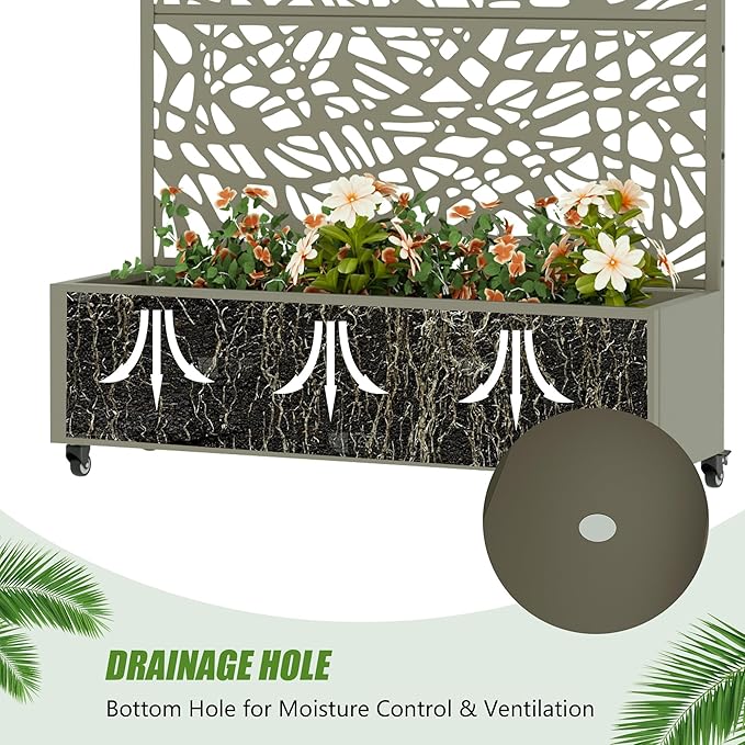 Casaphoria Metal Raised Garden Bed with Trellis and Wheels, 72"x47"x16" Arched Planter Box for Climbing Plants, Vegetables & Vines, Features Drainage Holes and Privacy Screen, Grey-Net