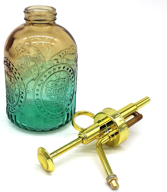 Glass Plant Mister Spray Bottle, 350ML Vintage Plant Spritzer with Top Pump Watering Can for Indoor Outdoor House Plants,Flowers (Yellow-Green Gradient)