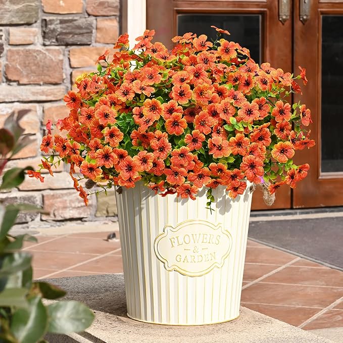 Waipfaru Artificial Flowers for Outdoors, Fake Plants Outside Spring Decoration, 12 Bundles Silk Faux Plants UV Resistant Faux Flowers for Summer Planter Porch Patio Outside Yard Garden Decor