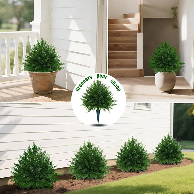 Yangrass 1PCS Artificial Cypress Topiary Ball Trees with Spike, 23" Fake Bushes Faux Evergreen for Outdoor Planters, Artificial Cedar Shrubs UV Resistant for Outdoor Indoor Front Porch Garden