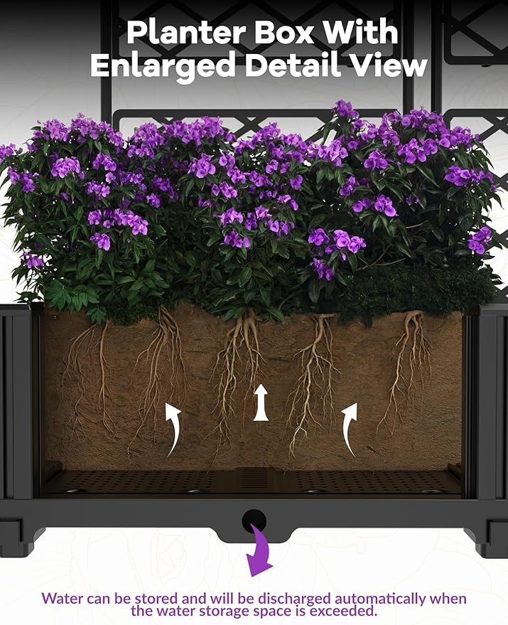 Garvee Raised Garden Bed with Trellis 3-Pack - 48" l x 16" w x 63" h Plastic Vertical Planter Box for Climbing Plants, Outdoor Privacy Screen for Patio, Balcony, Backyard - Sturdy & Lightweight