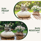 Solar Bunny Garden Statue with LED Light – Cute Solar Garden Decor Outdoor Rabbit Statue for Patio Yard Backyard Lawn, Bunny Decor Garden Statues, Easter Rabbit Gifts-Stone