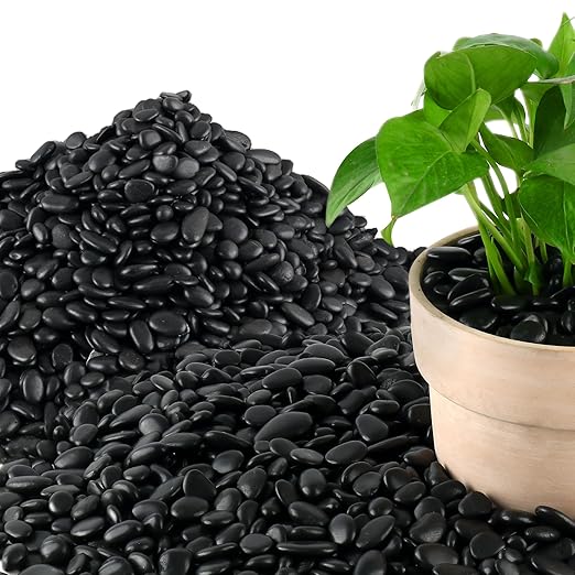 Mulctun 45LB Polished Black Pebbles,1/4" - 3/4" Small Black River Rocks for Landscaping, Natural Gravel Smooth Decorative Stones Dressing for Vases Planters Garden Outdoor Indoor