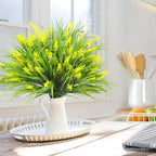 Sggvecsy 24 Bundles Artificial Plants Outdoor Faux Lavender Flowers Fake Monkey Grass UV Resistant Plastic Greenery Plants for Garden Home Porch Window Patio Hanging Planter Indoor Decor (Yellow)
