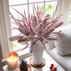 7 PCS Artificial Stems Fake Plants for Spring Summer Decor, 26 in Fake Leaves Greenery Branches Purple Silk Flowers Faux Foliage DIY Stems for Vase Home Kitchen Farmhouse Indoor Table Centerpiece