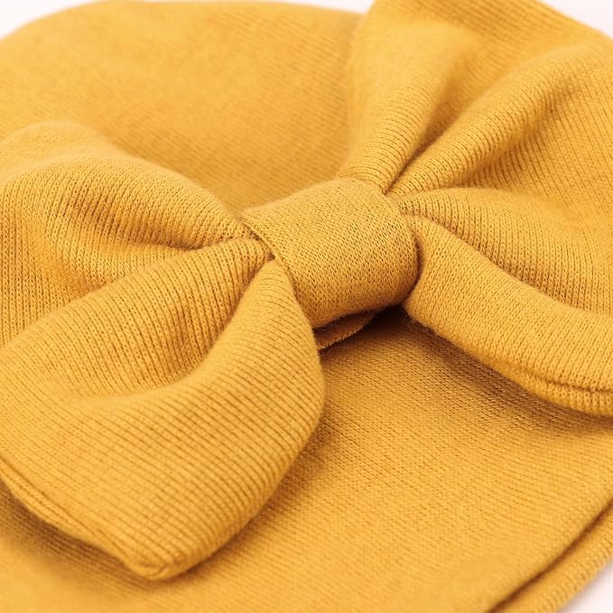 BQUBO Newborn Baby Girls Hats Mittens Set Hospital Hat Beanie Infant Bow Hats Baby Cotton Gloves for 0-6 Months
