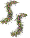 2PCS 6ft Spring Flower Garland Faux Eucalyptus Greenery with Lavender, Purple Daisy Wild Berry Artificial Floral Vine for Easter Wedding Arch Decor, Baby Shower Mantle Table Centerpiece