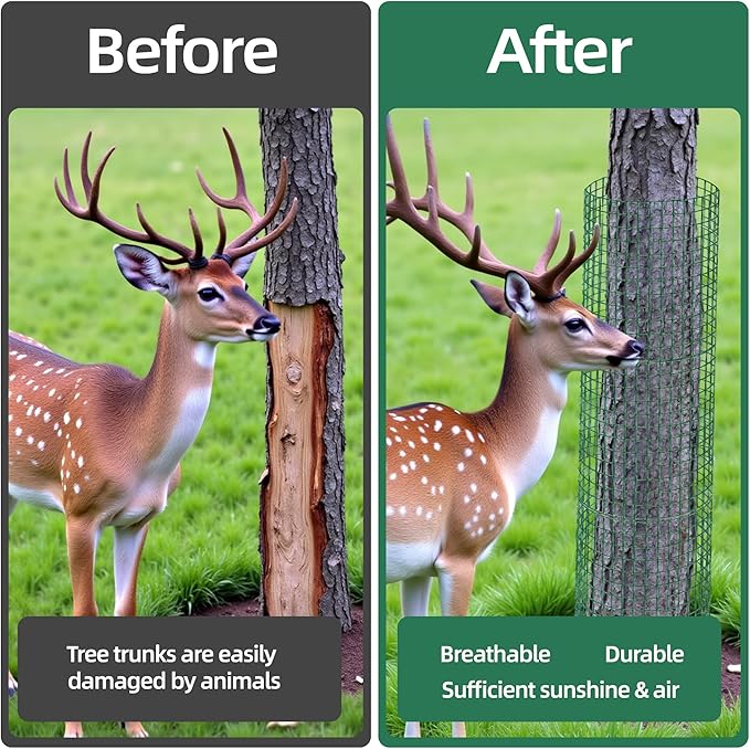 17'' Tree Trunk Protector, 12 Pack Wire Plant Protector from Animals, Metal Tree Guards with Metal Stakes & Zip Ties,Mesh Tree Bark Protector from Deer Animals Trimmers Mowers
