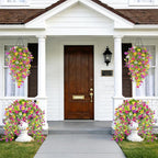 TURNMEON 4 Pcs Artificial Flowers for Outdoors Spring Summer Decor, UV Resistant No Fade Fake Hanging Flowers Plants Faux Plastic Realistic Silk Flower for Gardens Porch Planter Patio Yard Home Indoor