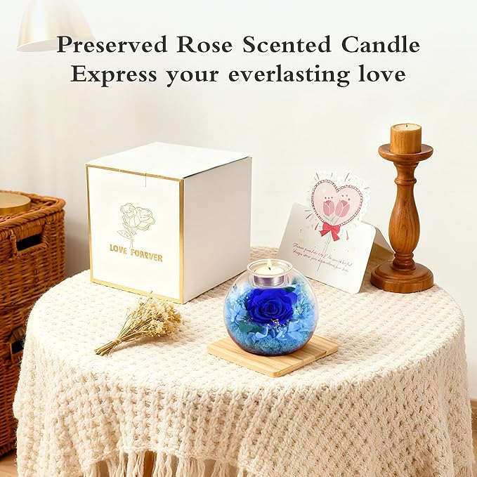 Preserved Real Rose in Glass with Scented Candles for Mom Her Wife Girlfriend Grandma Birthday Anniversary Romantic