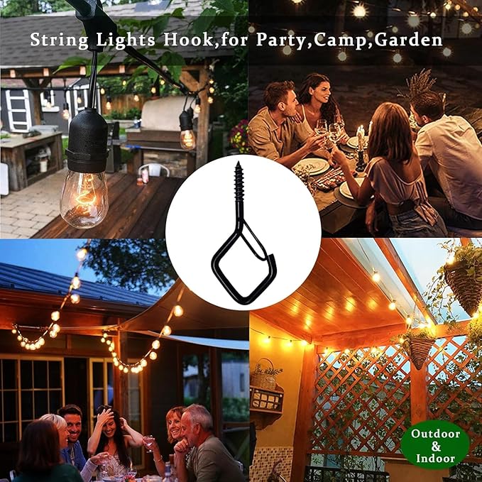 12 PCS Q-Hanger Hooks for String Lights, Ceiling Hangers for Plants & Wind Chimes, Christmas Decorations Outdoor Hooks (Square Hanger) Black